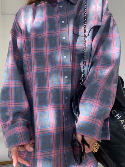 Oversized Plaid Button-Down Shirt