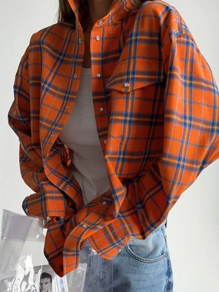 Oversized Plaid Button-Down Shirt