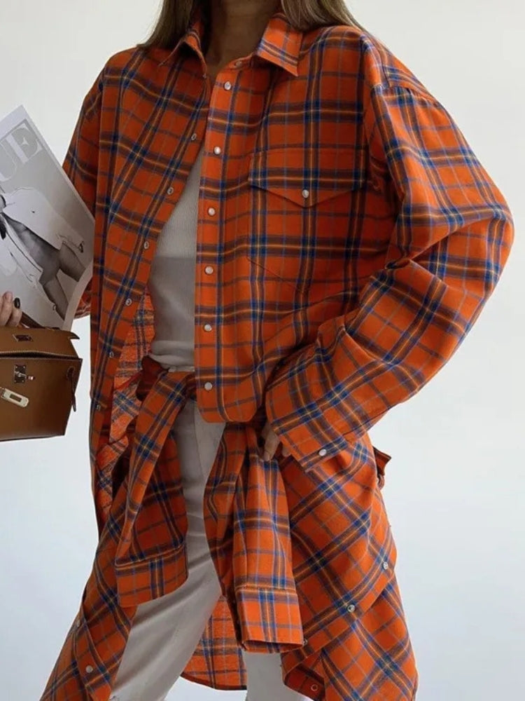 Oversized Plaid Button-Down Shirt