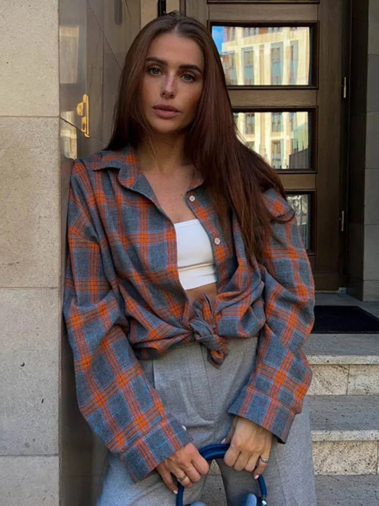 Oversized Plaid Button-Down Shirt