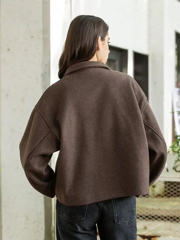 Vintage Brown Woolen Zipper Jacket