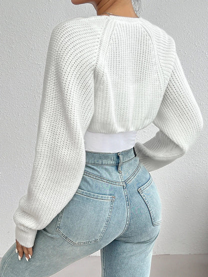 Loose Fit Cropped Ribbed Knit Cardigan