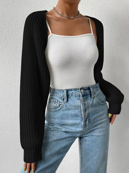 Loose Fit Cropped Ribbed Knit Cardigan