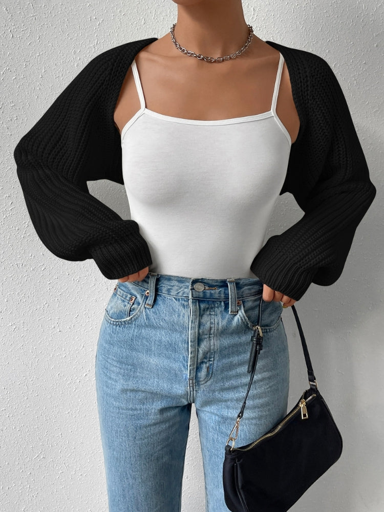 Loose Fit Cropped Ribbed Knit Cardigan