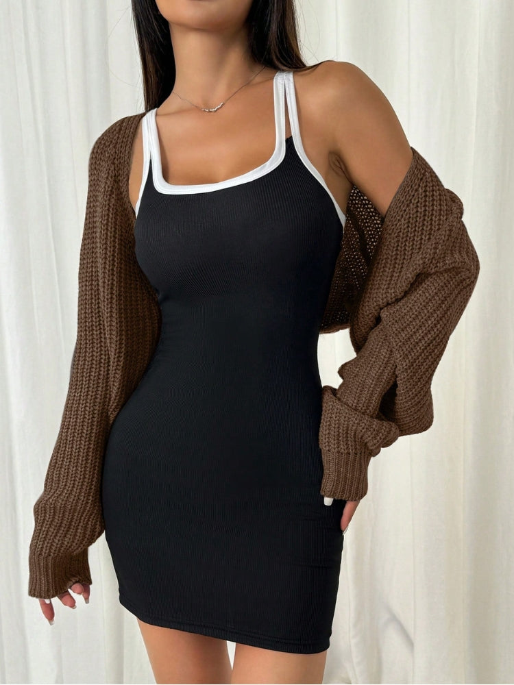 Loose Fit Cropped Ribbed Knit Cardigan