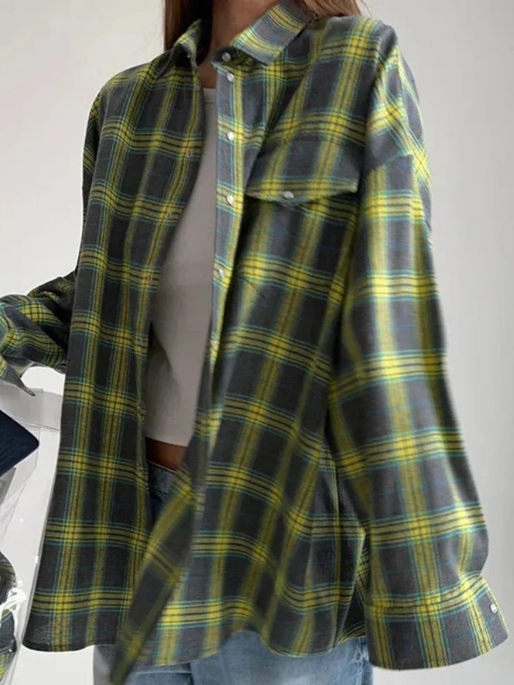 Oversized Plaid Button-Down Shirt