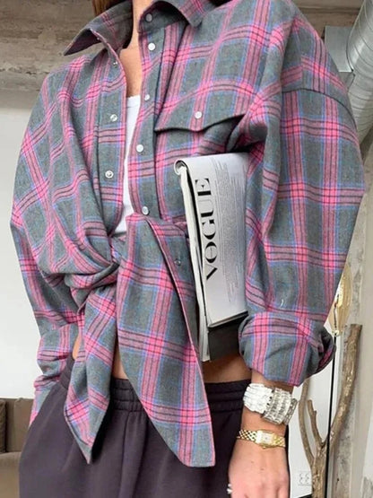 Oversized Plaid Button-Down Shirt