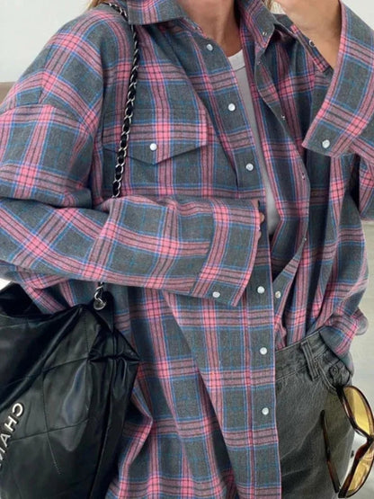 Oversized Plaid Button-Down Shirt