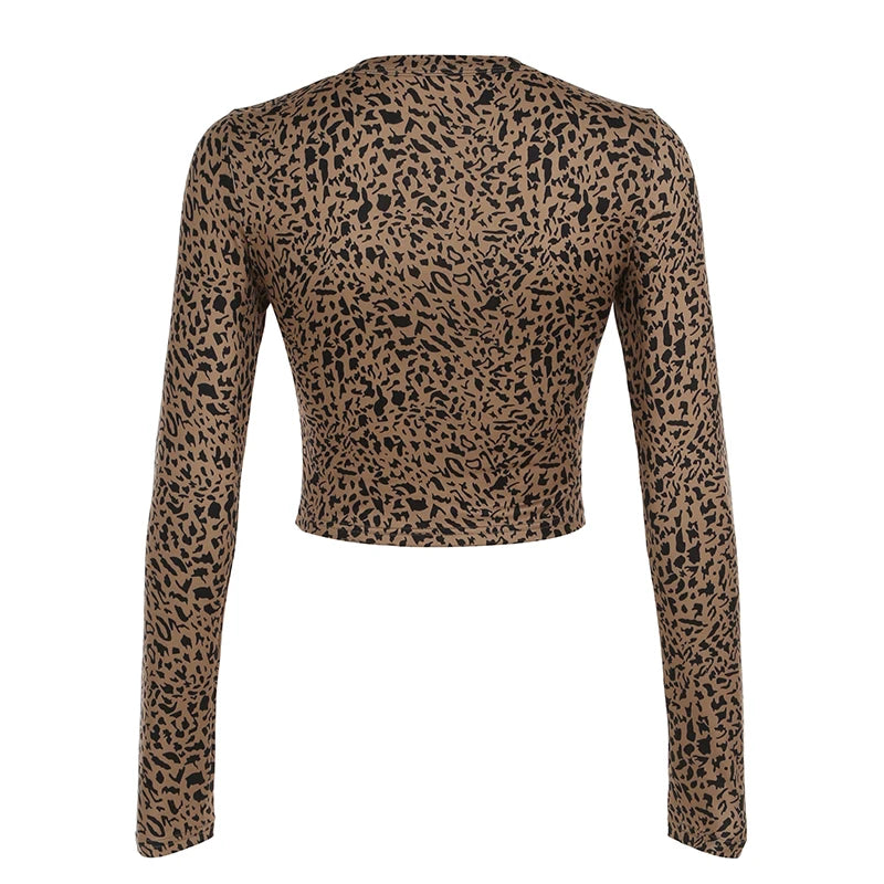 Leopard Print Slim Fit Long Sleeve Top