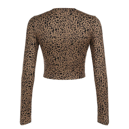 Leopard Print Slim Fit Long Sleeve Top